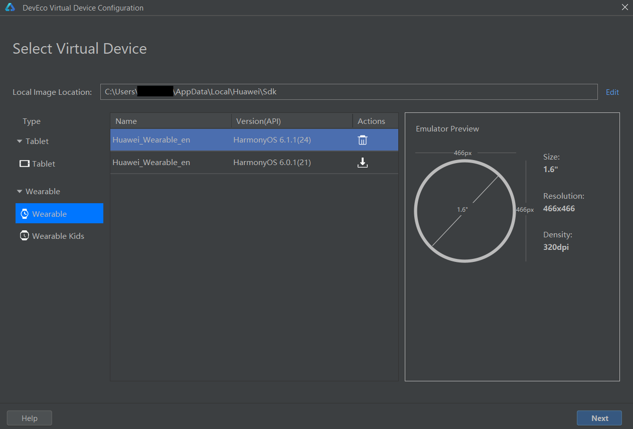 Device Manager Your Devices page, Local Emulator tab, with the New Emulator button